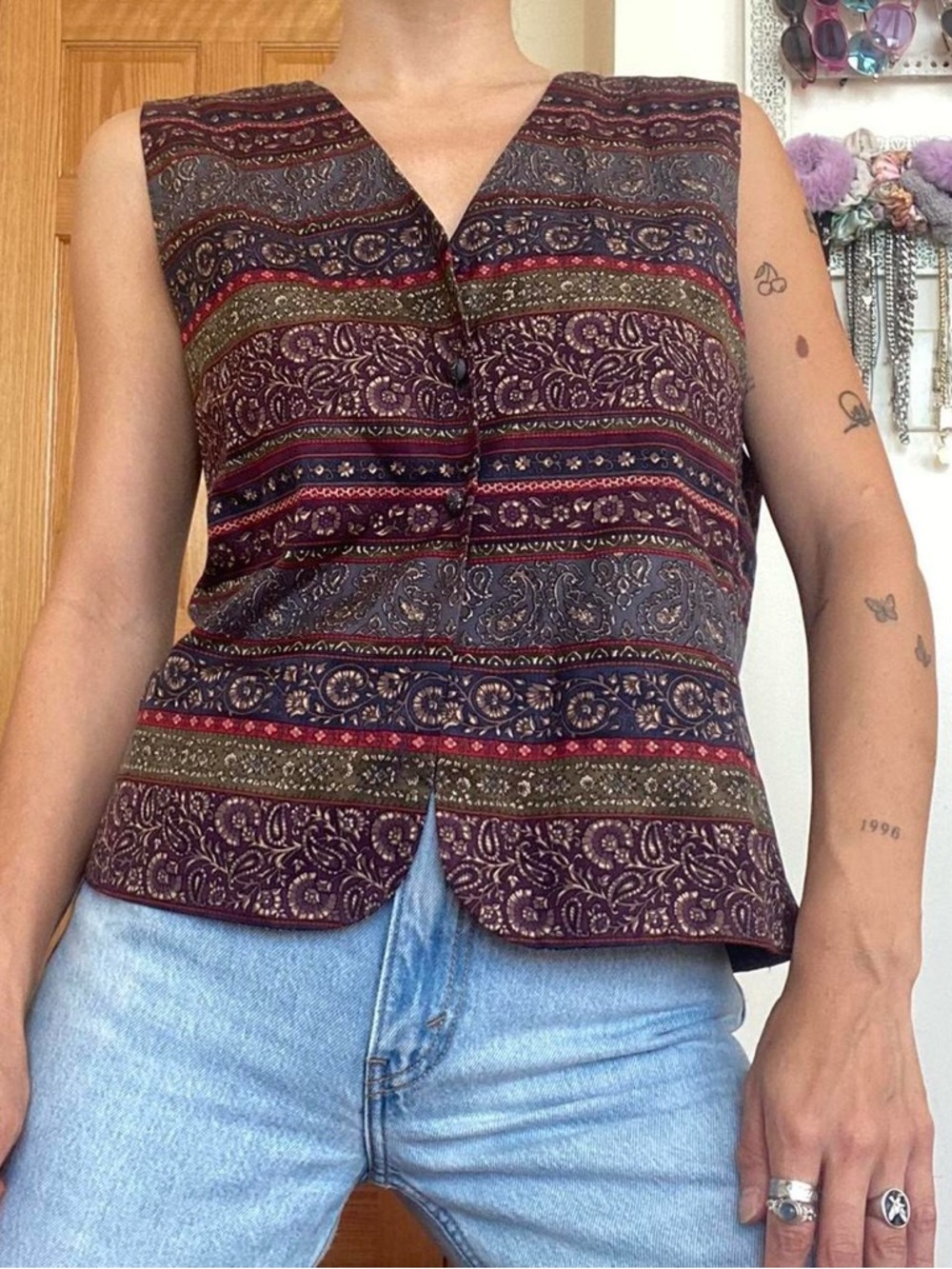 Vintage Striped & Paisley Patterned  Button Up Vest